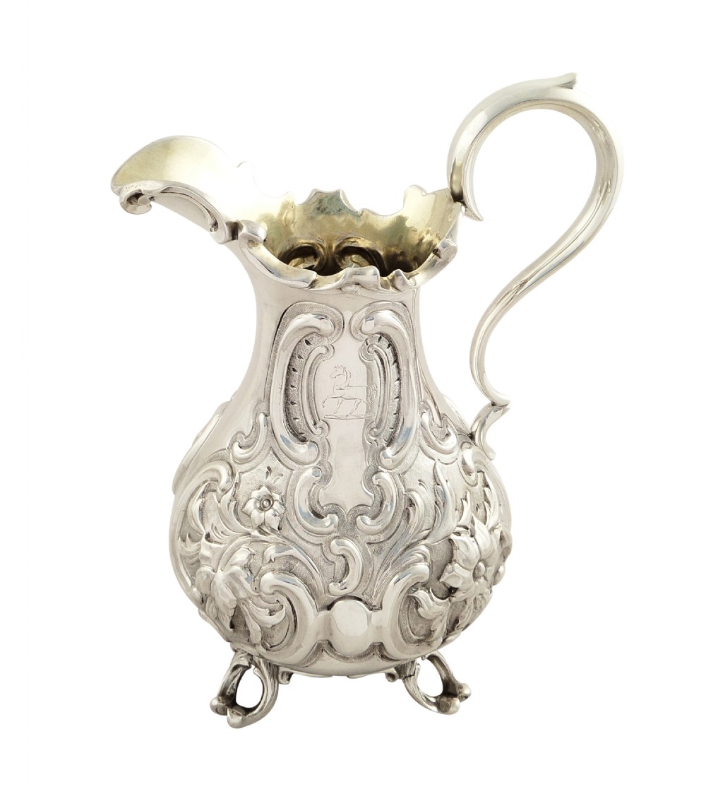Antique Early Victorian Sterling Silver  Jug 1847 - Knight on Horse Crest View X