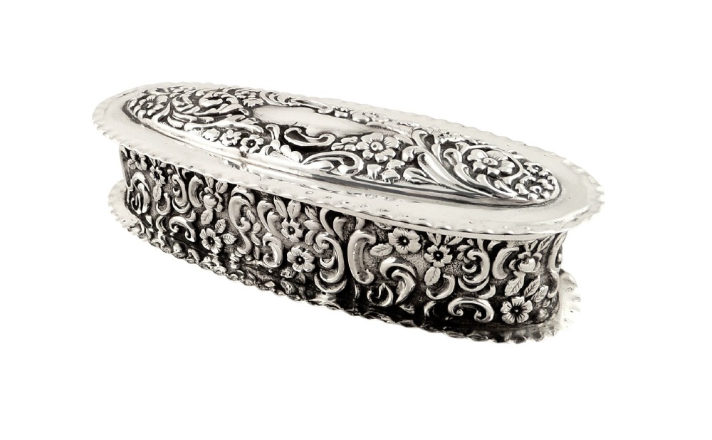 Antique Victorian Sterling Silver Ring Box 1898 View VII