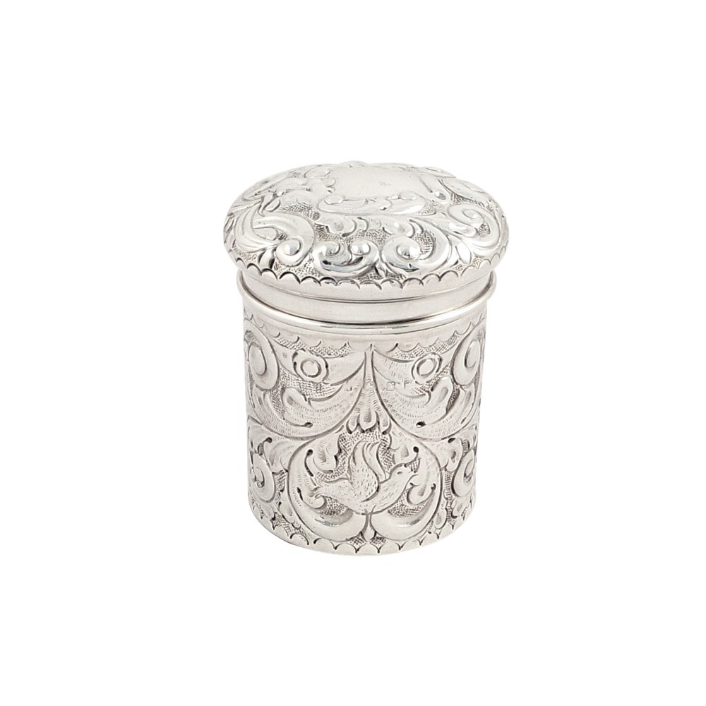 Antique Victorian Sterling Silver 'Birds' Vanity Pot - 1897