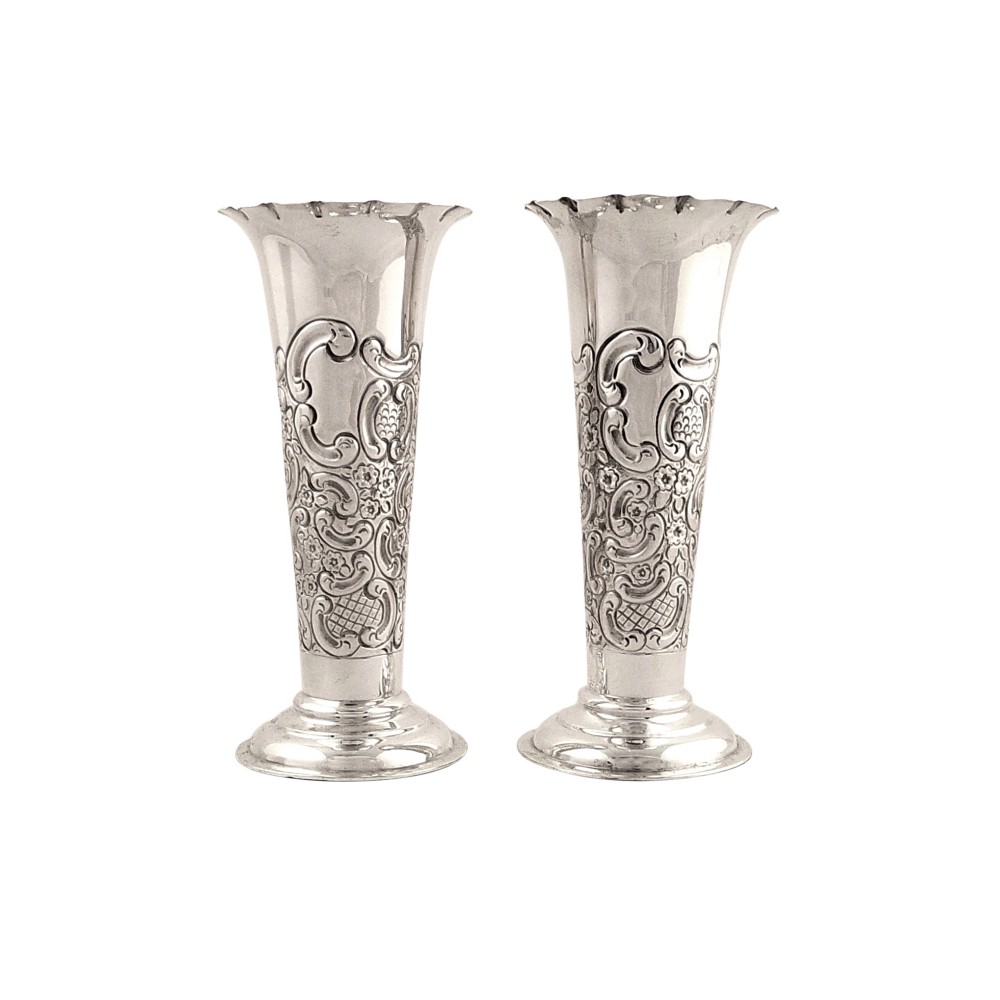 Pair of Antique Sterling Silver Vases 1901