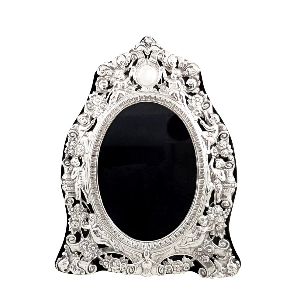 Antique Victorian Sterling Silver Photo Frame 1898 - Cherubs & Flowers