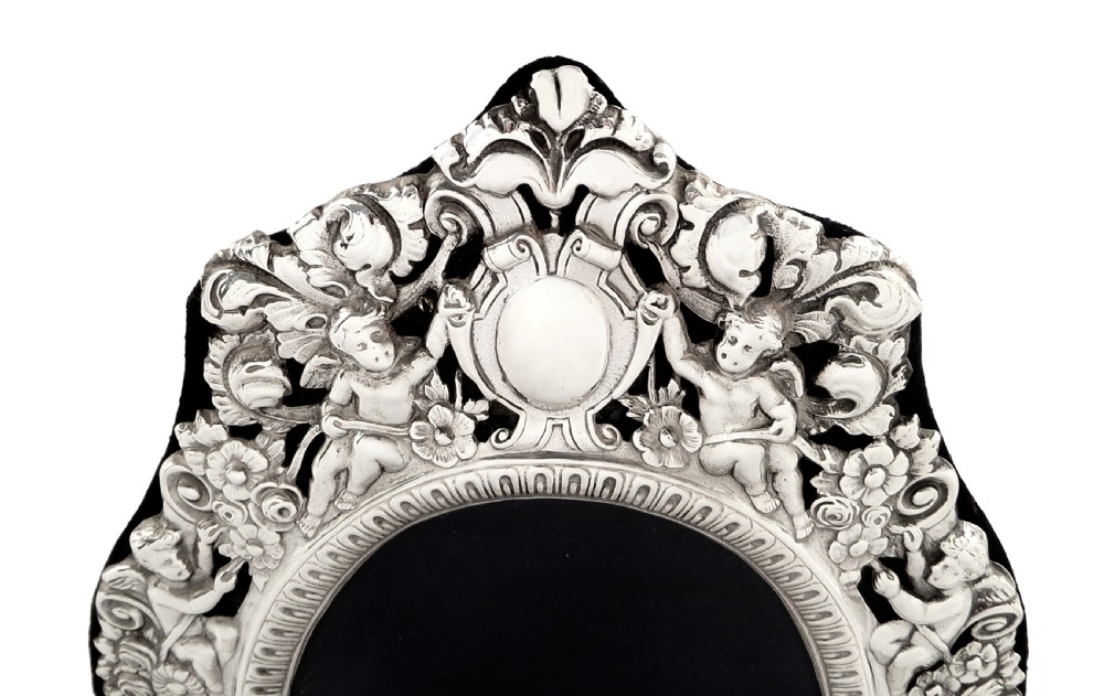 Antique Victorian Sterling Silver Photo Frame 1898 - Cherubs & Flowers View II