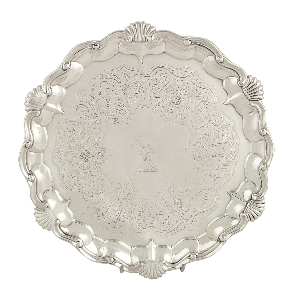 Antique Early Victorian Silver Tray - 1849 - With the Help of God