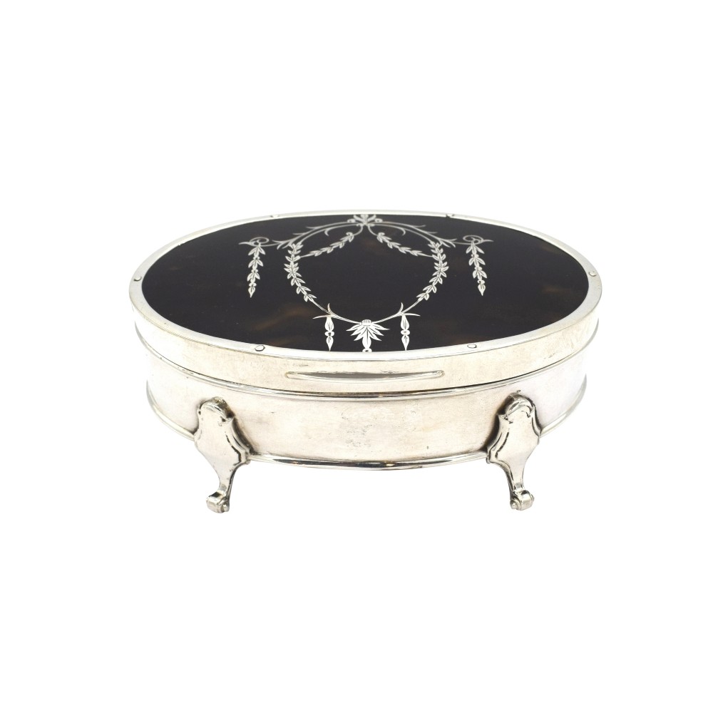 Antique Sterling Silver & Tortoiseshell Trinket Box 1923