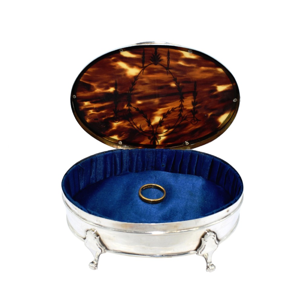 Antique Sterling Silver & Tortoiseshell Trinket Box 1923 View II