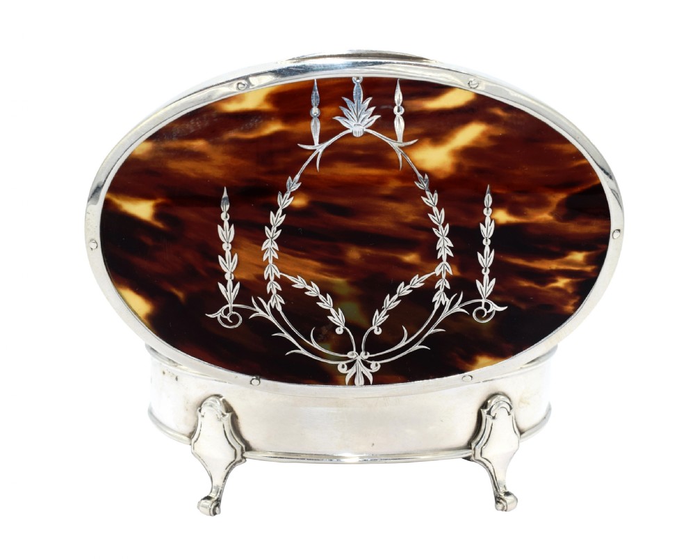 Antique Sterling Silver & Tortoiseshell Trinket Box 1923 View III
