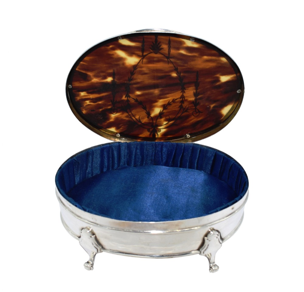 Antique Sterling Silver & Tortoiseshell Trinket Box 1923 View VI