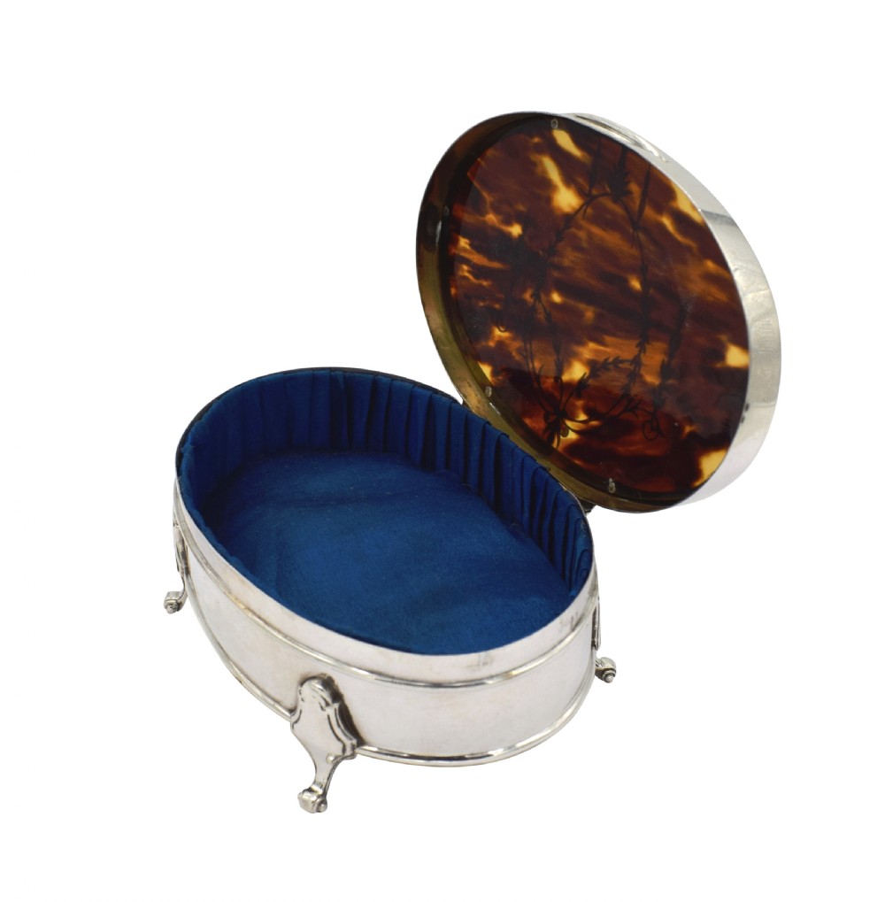 Antique Sterling Silver & Tortoiseshell Trinket Box 1923 View IX