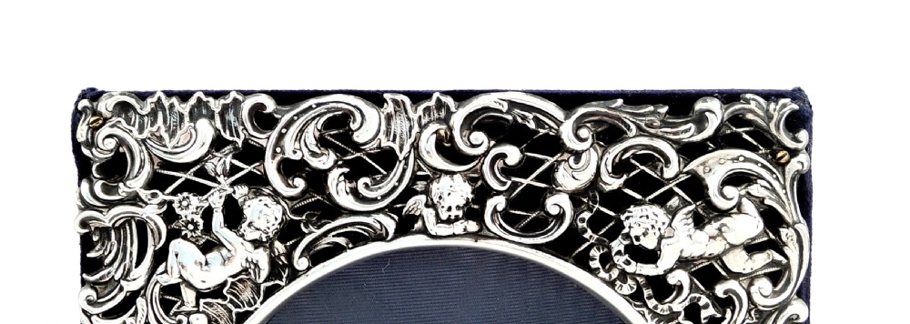 Antique Edwardian Sterling Silver 'Cherubs' Photo Frame 1902 View II