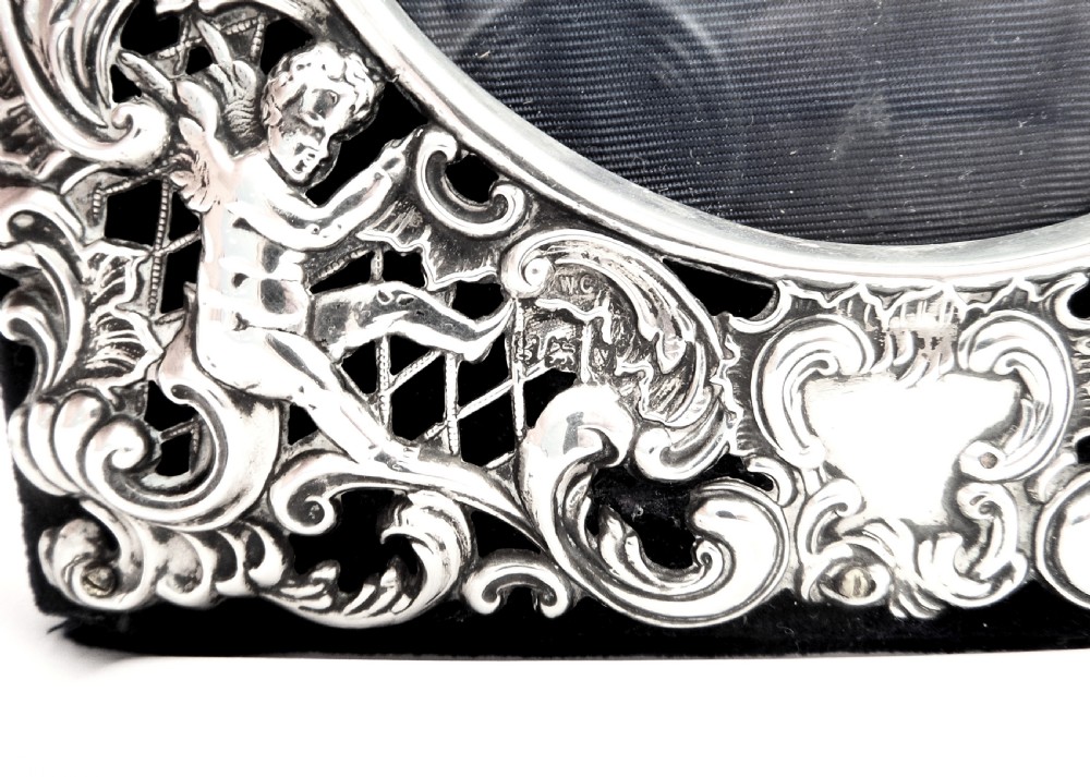 Antique Edwardian Sterling Silver 'Cherubs' Photo Frame 1902 View VI