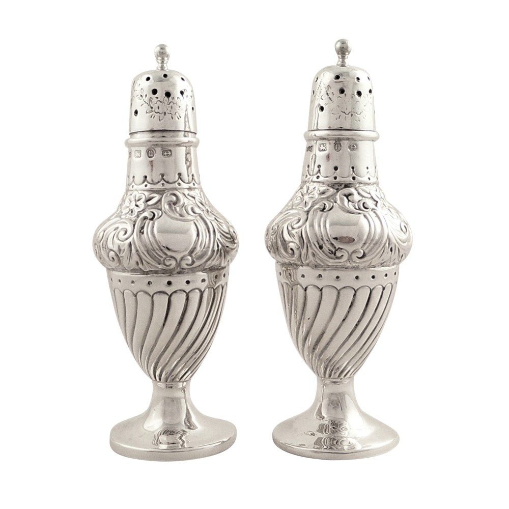 Pair of Antique Victorian Sterling Silver Peppers 1894
