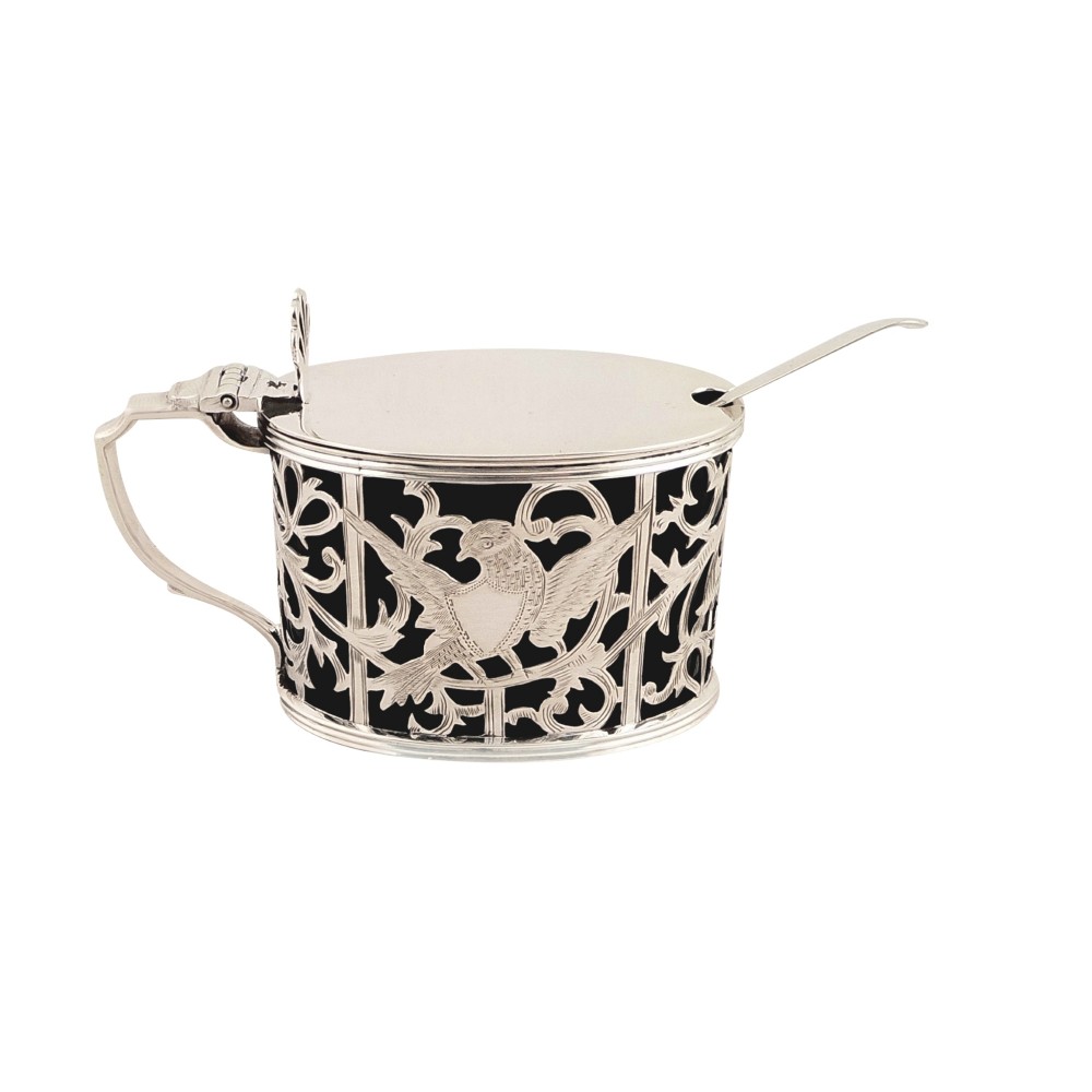 Antique Sterling Silver 'Cat & Bird' Mustard 1810