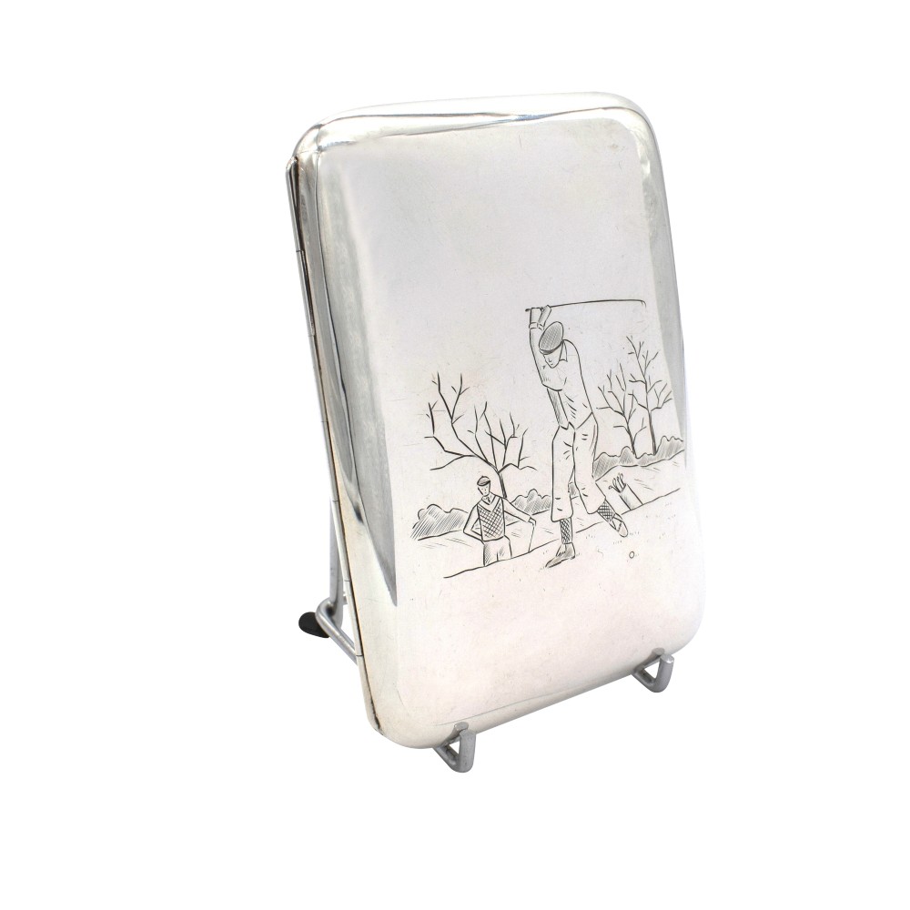 Antique Edwardian Sterling Silver Golf Cigar Case 1902