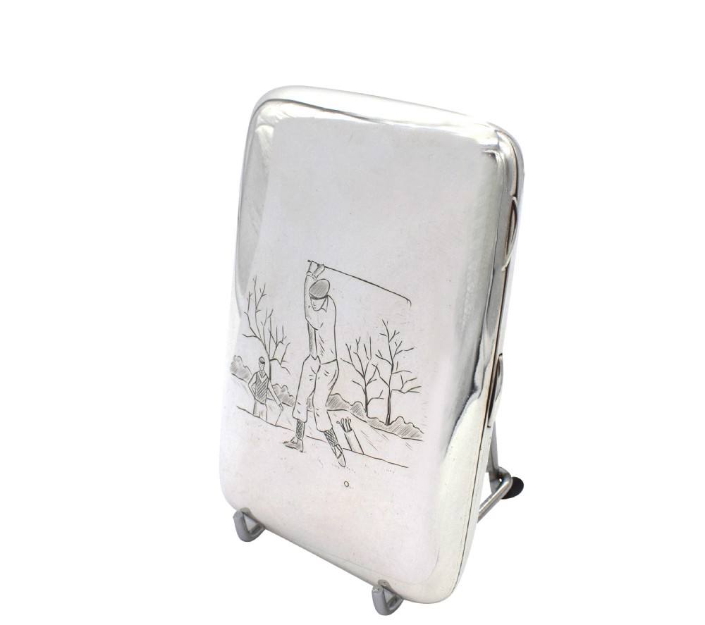 Antique Edwardian Sterling Silver Golf Cigar Case 1902 View IX