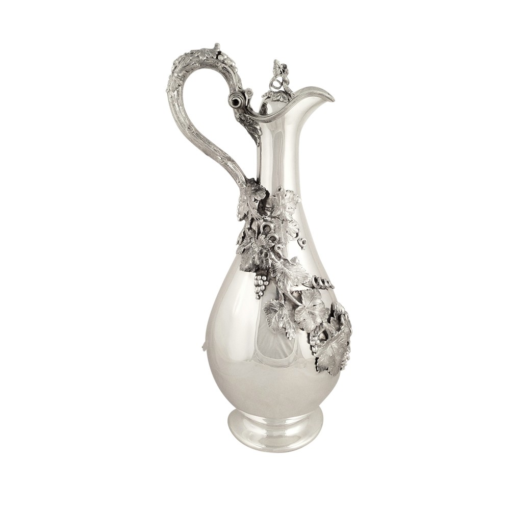 Stunning Antique Victorian Sterling Silver Claret Jug / Wine Ewer 1865 - Grape & Vine