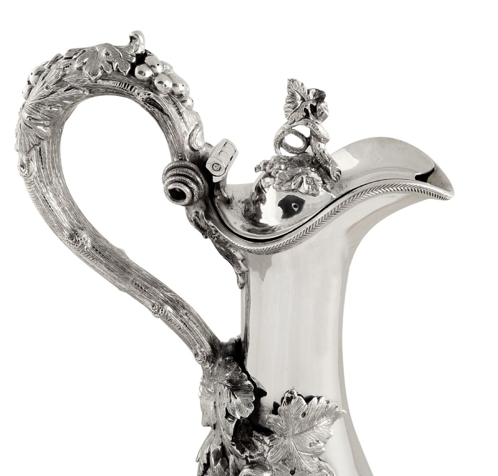 Stunning Antique Victorian Sterling Silver Claret Jug / Wine Ewer 1865 - Grape & Vine View IV