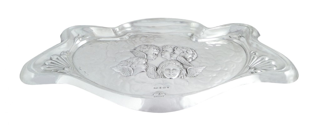 Antique Edwardian Sterling Silver Angels Tray 1904 View IV