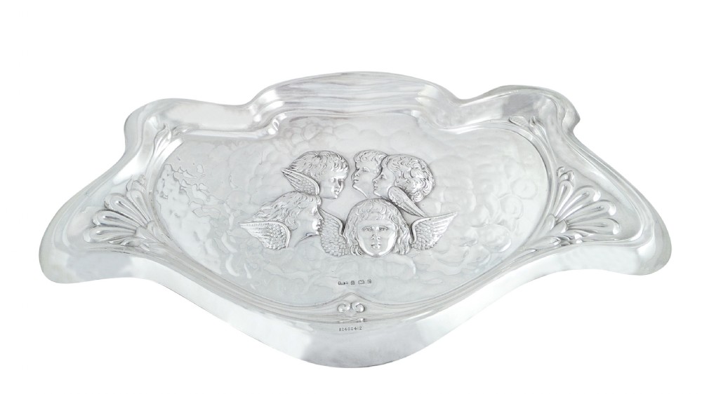 Antique Edwardian Sterling Silver Angels Tray 1904 View VI