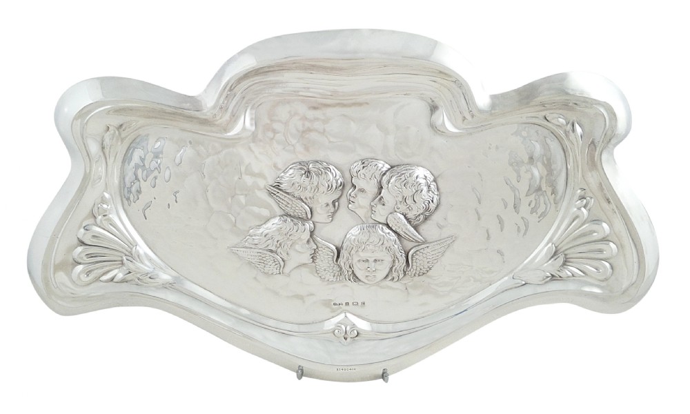 Antique Edwardian Sterling Silver Angels Tray 1904 View VII