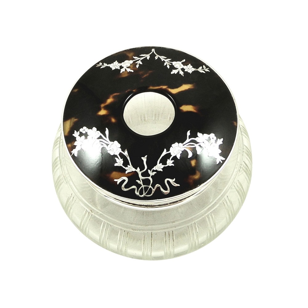 Antique Sterling Silver & Tortoiseshell Vanity Jar / Hair Tidy 1923