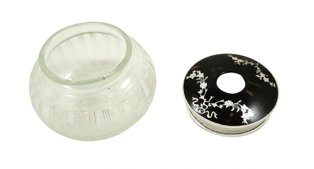 Antique Sterling Silver & Tortoiseshell Vanity Jar / Hair Tidy 1923 View V