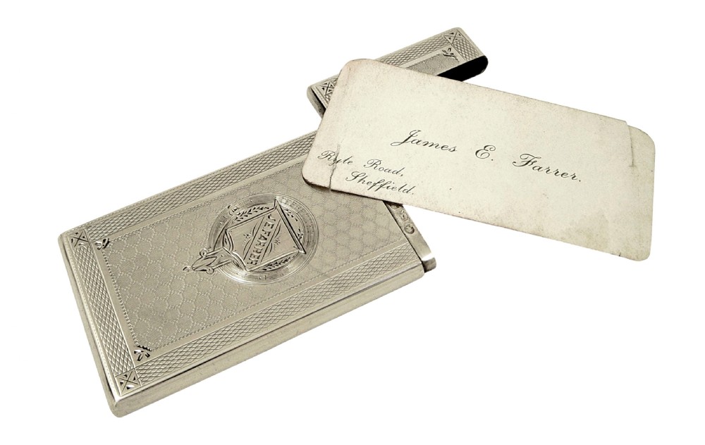 Antique Victorian Sterling Silver Calling Card Case in Case 1871 View VII
