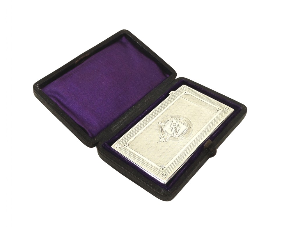 Antique Victorian Sterling Silver Calling Card Case in Case 1871 View IX
