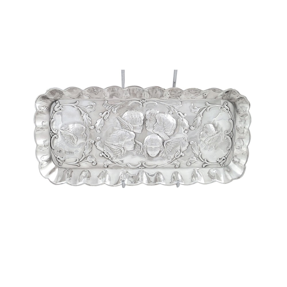 Antique Edwardian Sterling Silver 'Angels' Pen Tray 1903
