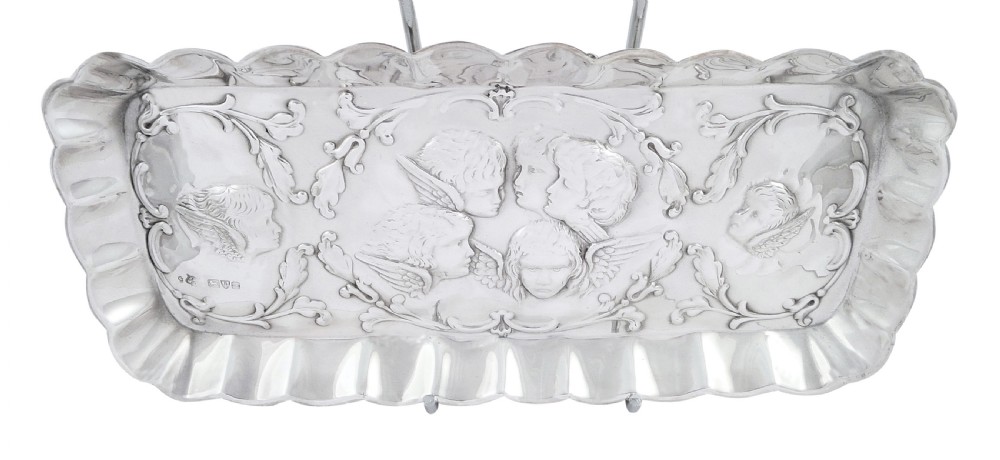 Antique Edwardian Sterling Silver 'Angels' Pen Tray 1903 View IV