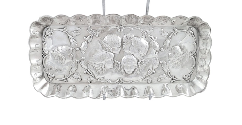 Antique Edwardian Sterling Silver 'Angels' Pen Tray 1903 View VI