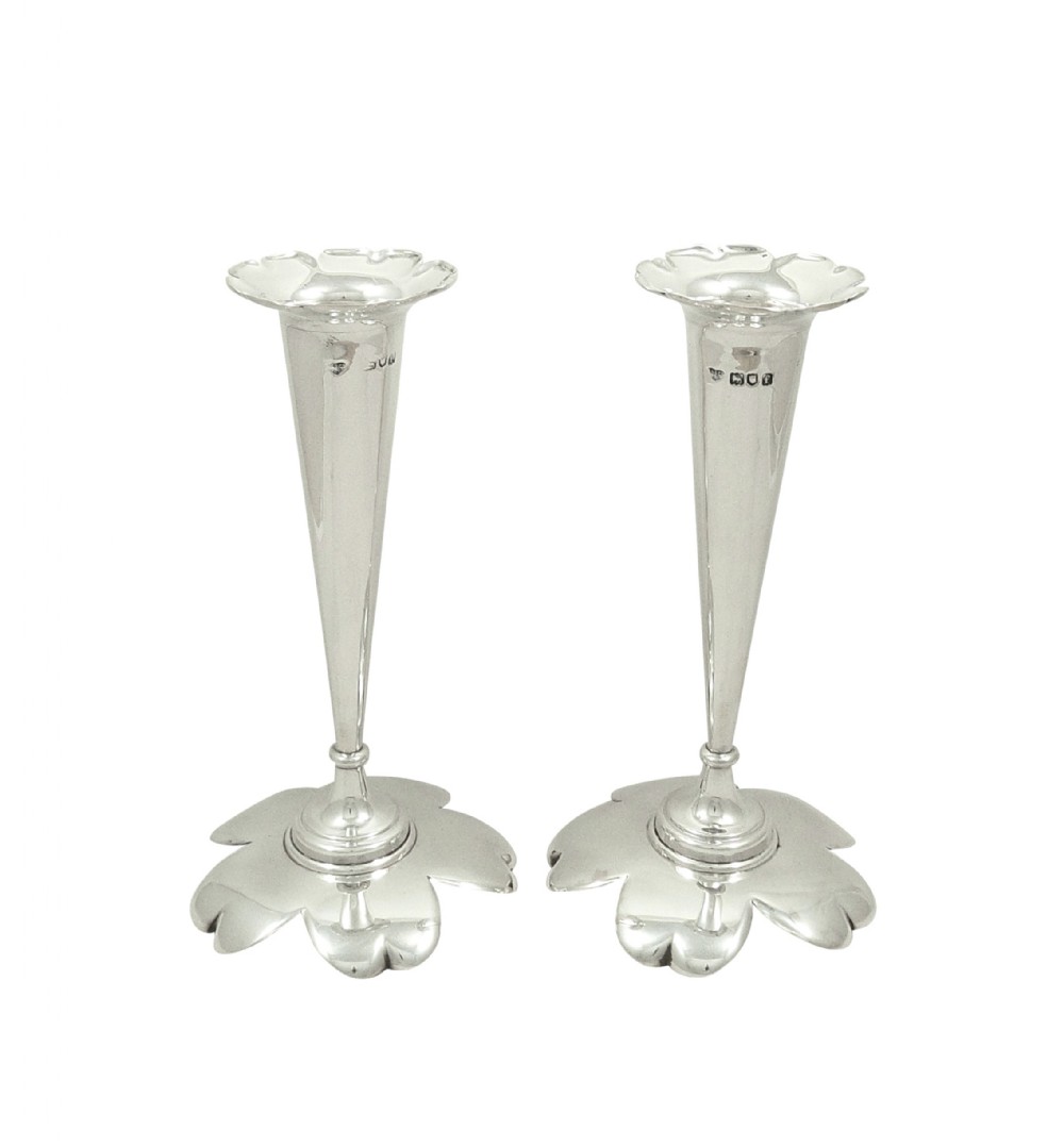 Pair of Antique Edwardian Sterling Silver 'Petal' Vases 1901