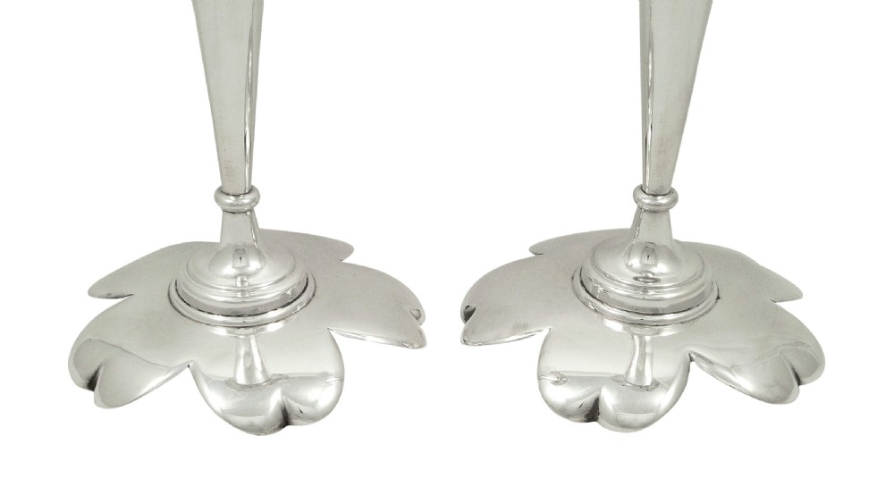 Pair of Antique Edwardian Sterling Silver 'Petal' Vases 1901 View VI
