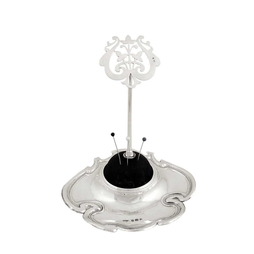 Antique Edwardian Sterling Silver 'Lyre' Hat Pin / Pin Cushion Stand 1907
