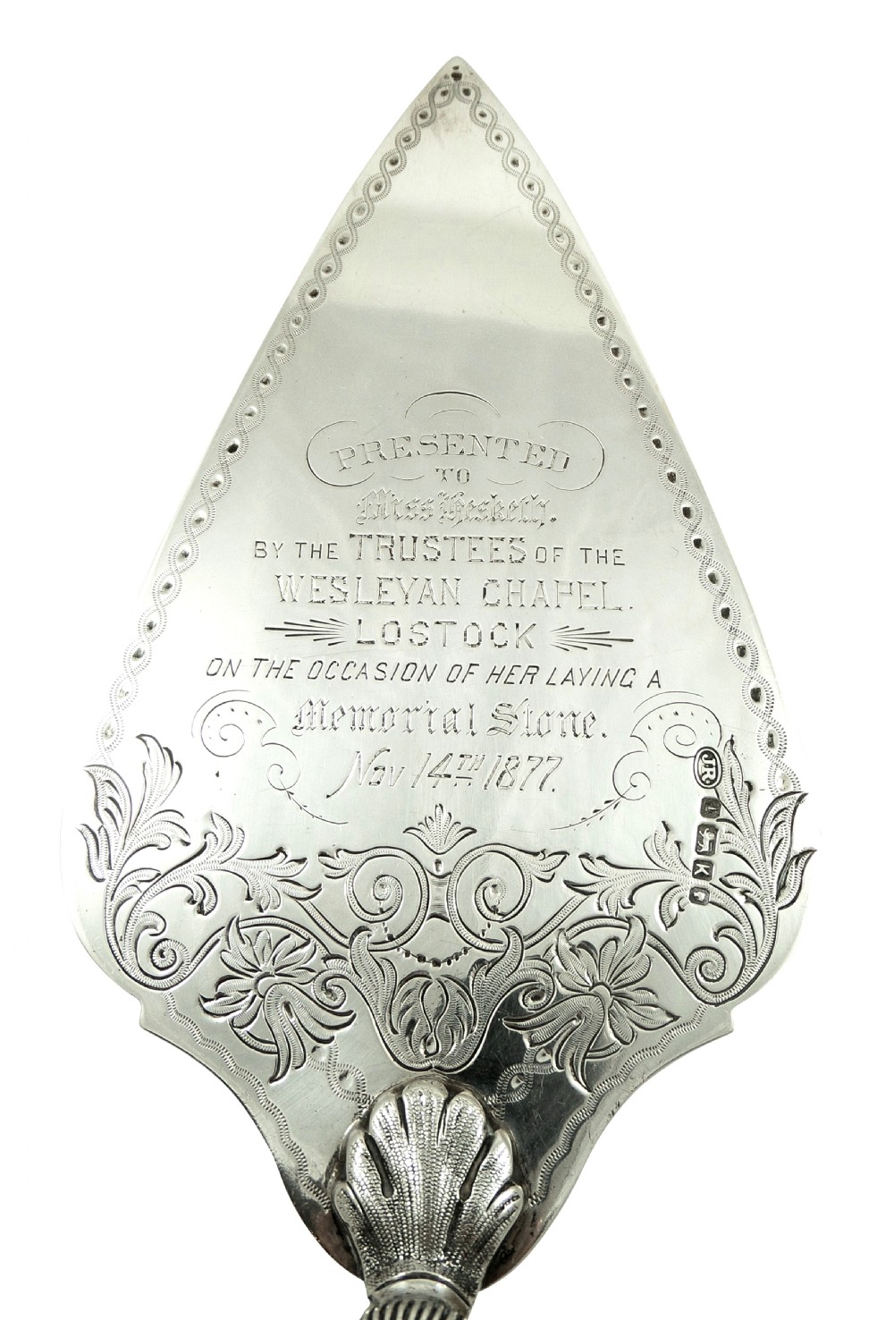 Antique Victorian Sterling Silver Presentation Trowel 1877 - Lostock, Wesleyan Chapel View II