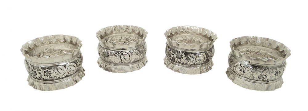 Set of 4 Antique Victorian Sterling Silver Napkin Rings in Case 1891 View VII