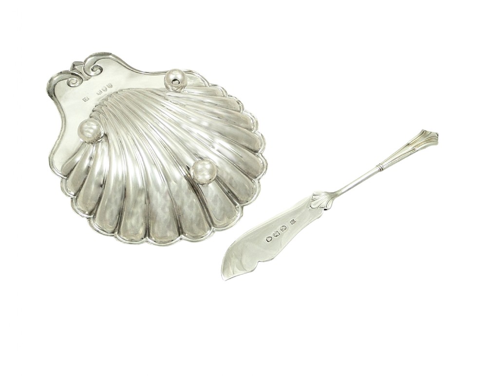 Antique Victorian Sterling Silver Shell Butter Dish & Knife 1892 View VII