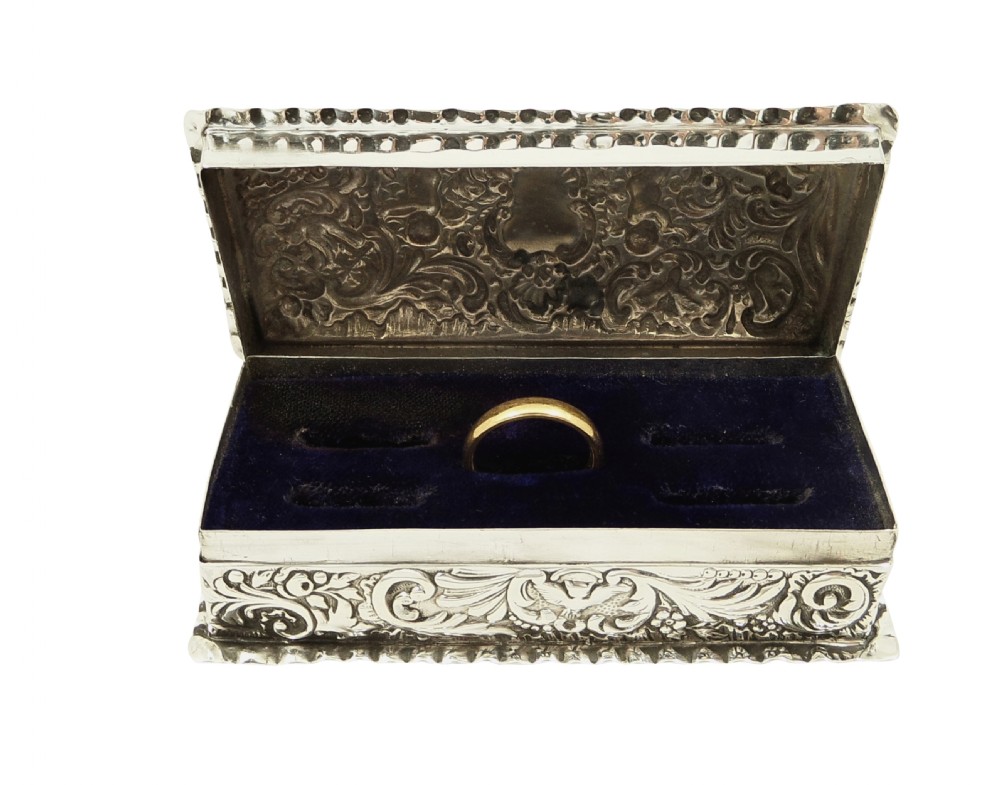 Antique Victorian Sterling Silver Ring Box with Cherubs 1898 View IV