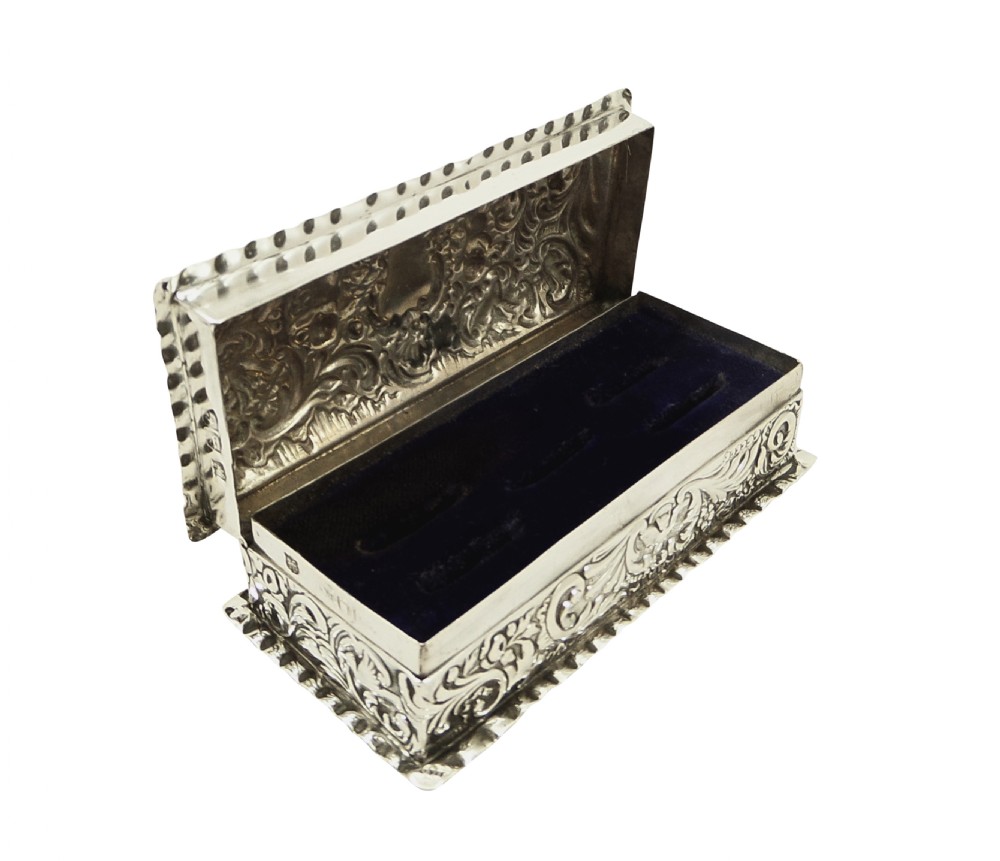 Antique Victorian Sterling Silver Ring Box with Cherubs 1898 View IX