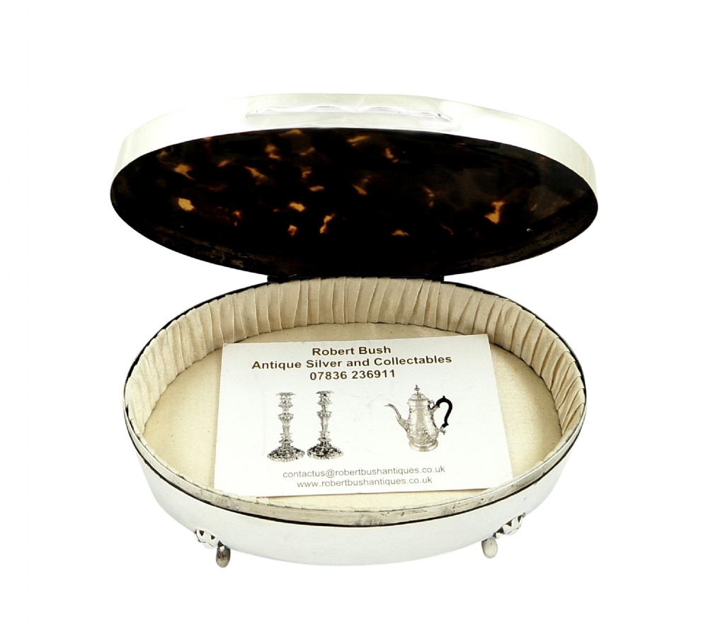 Antique Edwardian Sterling Silver & Tortoiseshell Dragonfly Trinket Box 1907 View IV