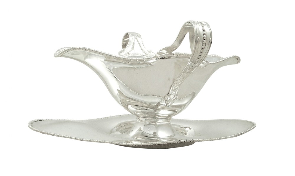 Antique Edwardian Sterling Silver Sauce Boat / Jug on Stand 1905 View V
