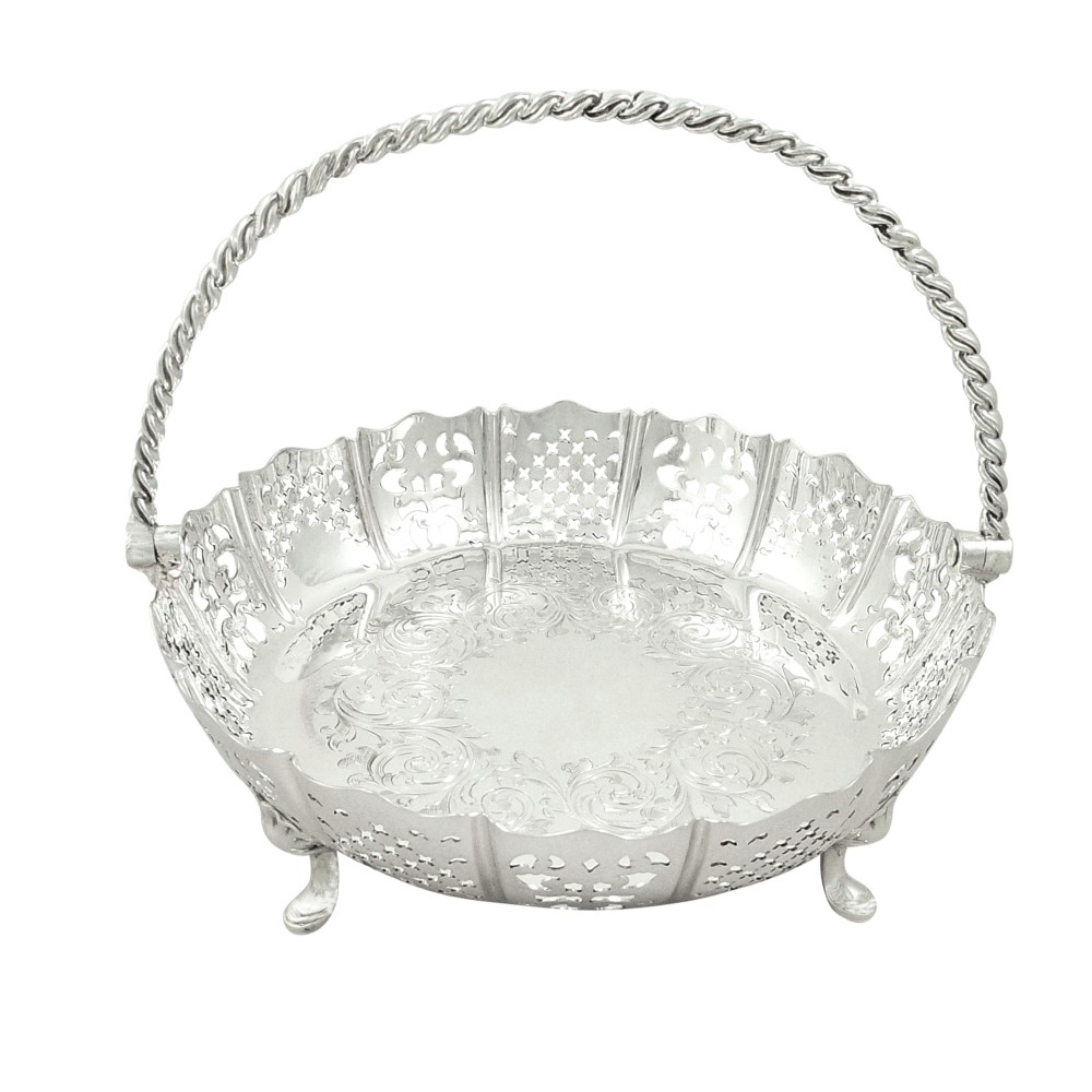 Antique Victorian Sterling Silver Basket / Dish with Swing Handle 1856