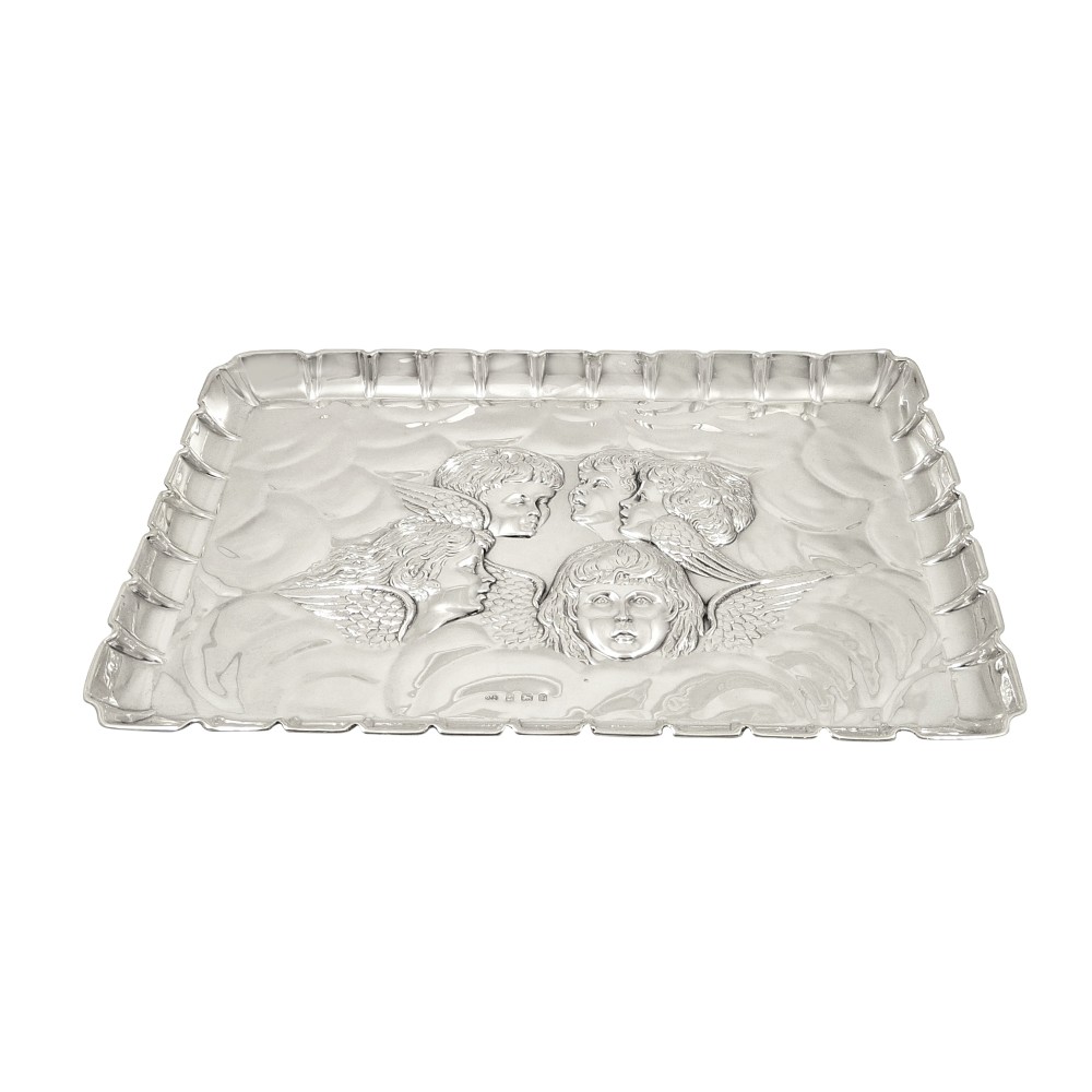 Antique Edwardian Sterling Silver 'Angels' Dressing Tray 1905