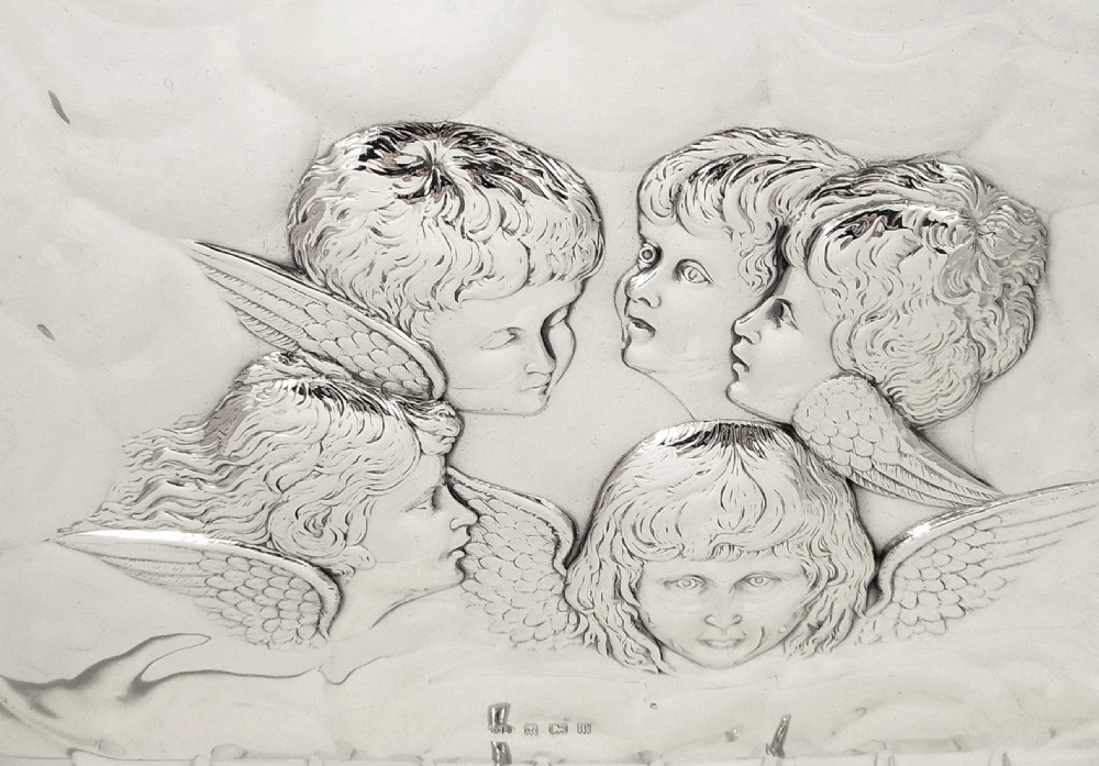 Antique Edwardian Sterling Silver 'Angels' Dressing Tray 1905 View II