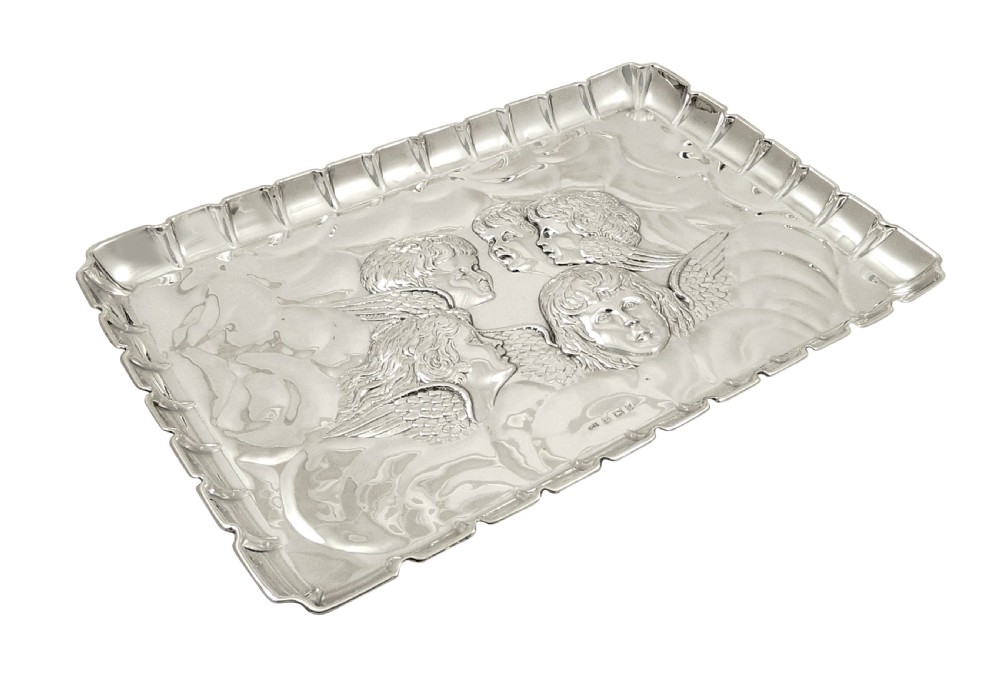 Antique Edwardian Sterling Silver 'Angels' Dressing Tray 1905 View VII