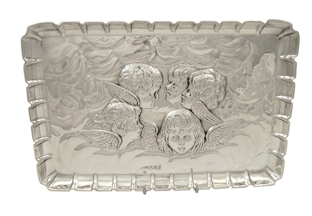 Antique Edwardian Sterling Silver 'Angels' Dressing Tray 1905 View VIII