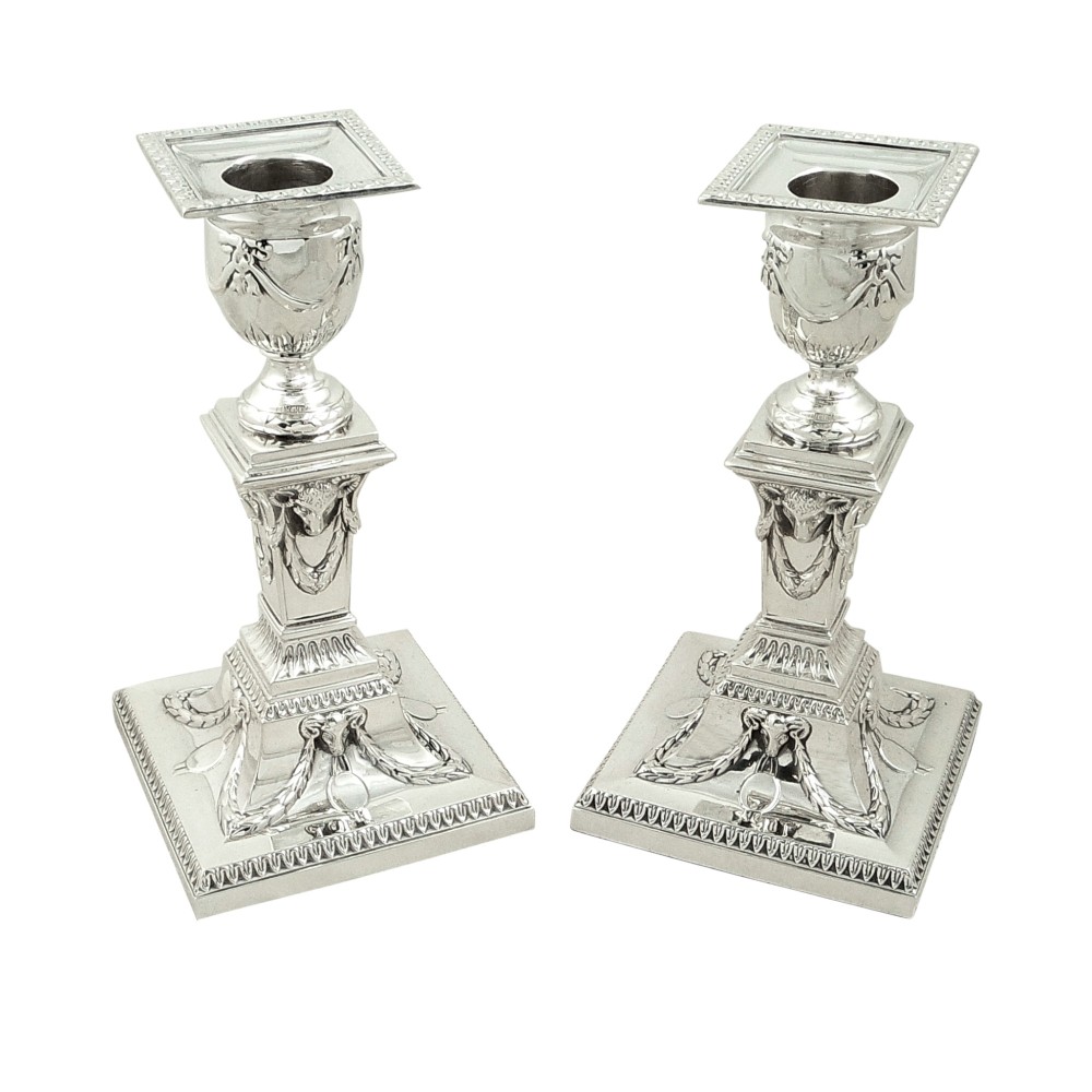 Pair of Antique Victorian Sterling Silver Candlesticks with Rams Heads 1899