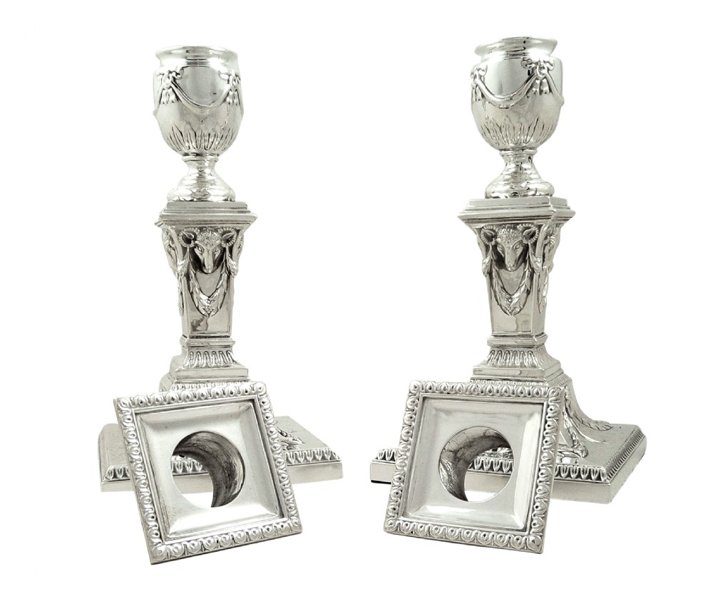 Pair of Antique Victorian Sterling Silver Candlesticks with Rams Heads 1899 View II