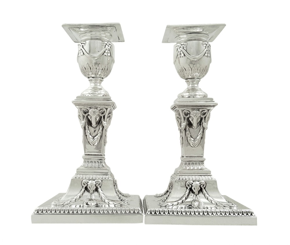 Pair of Antique Victorian Sterling Silver Candlesticks with Rams Heads 1899 View VII