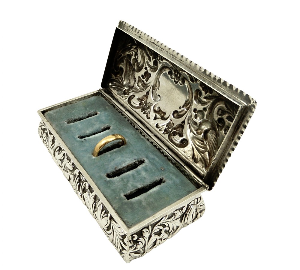 Antique Victorian Sterling Silver Ring Box with Birds 1894 View III
