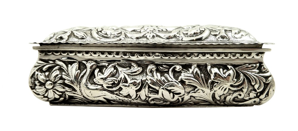 Antique Victorian Sterling Silver Ring Box with Birds 1894 View X